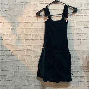 urban outfitters dark blue velvet overall dress